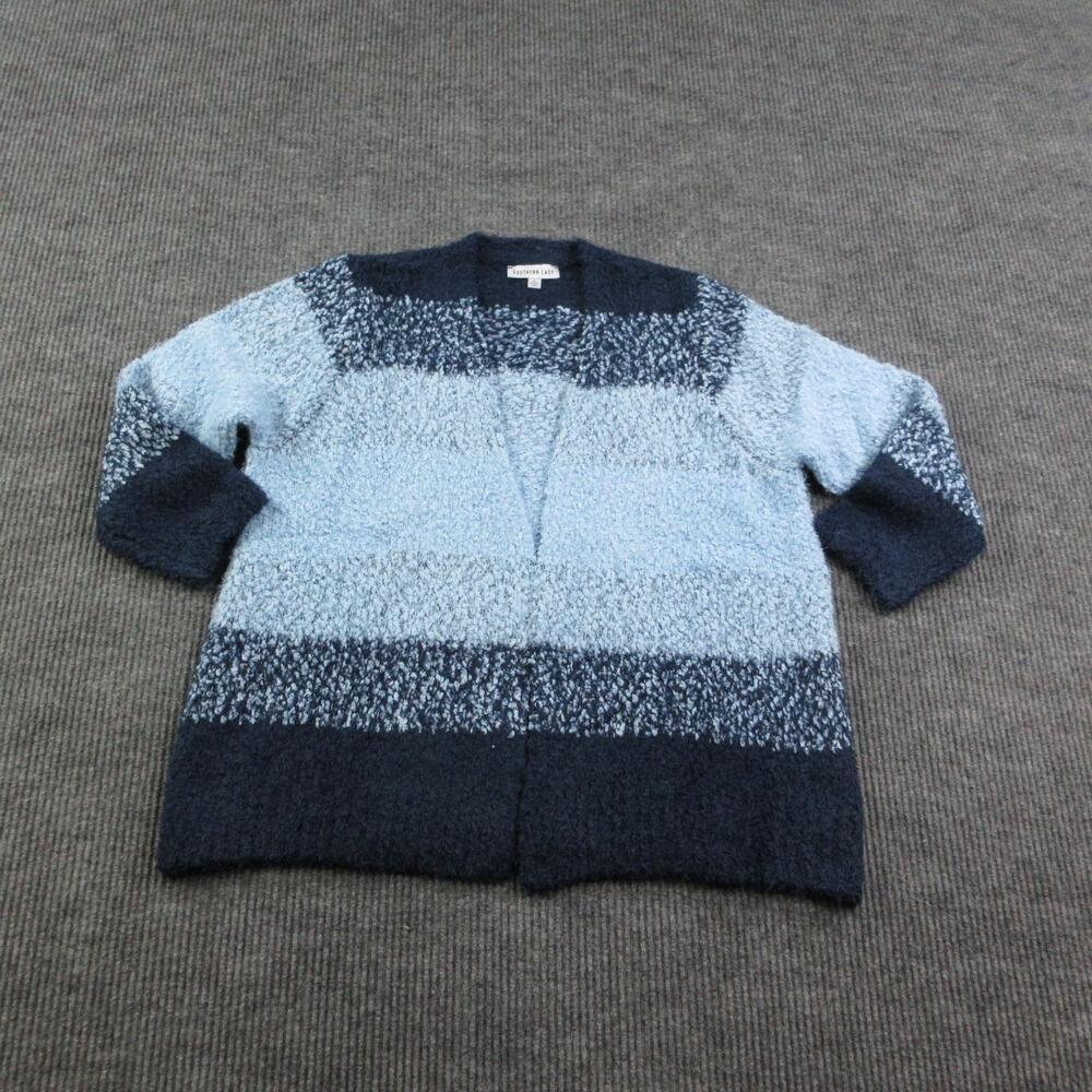 Southern Lady Cardigan Womens L Blue Striped Chunky-Knit Open Collarless NWOT